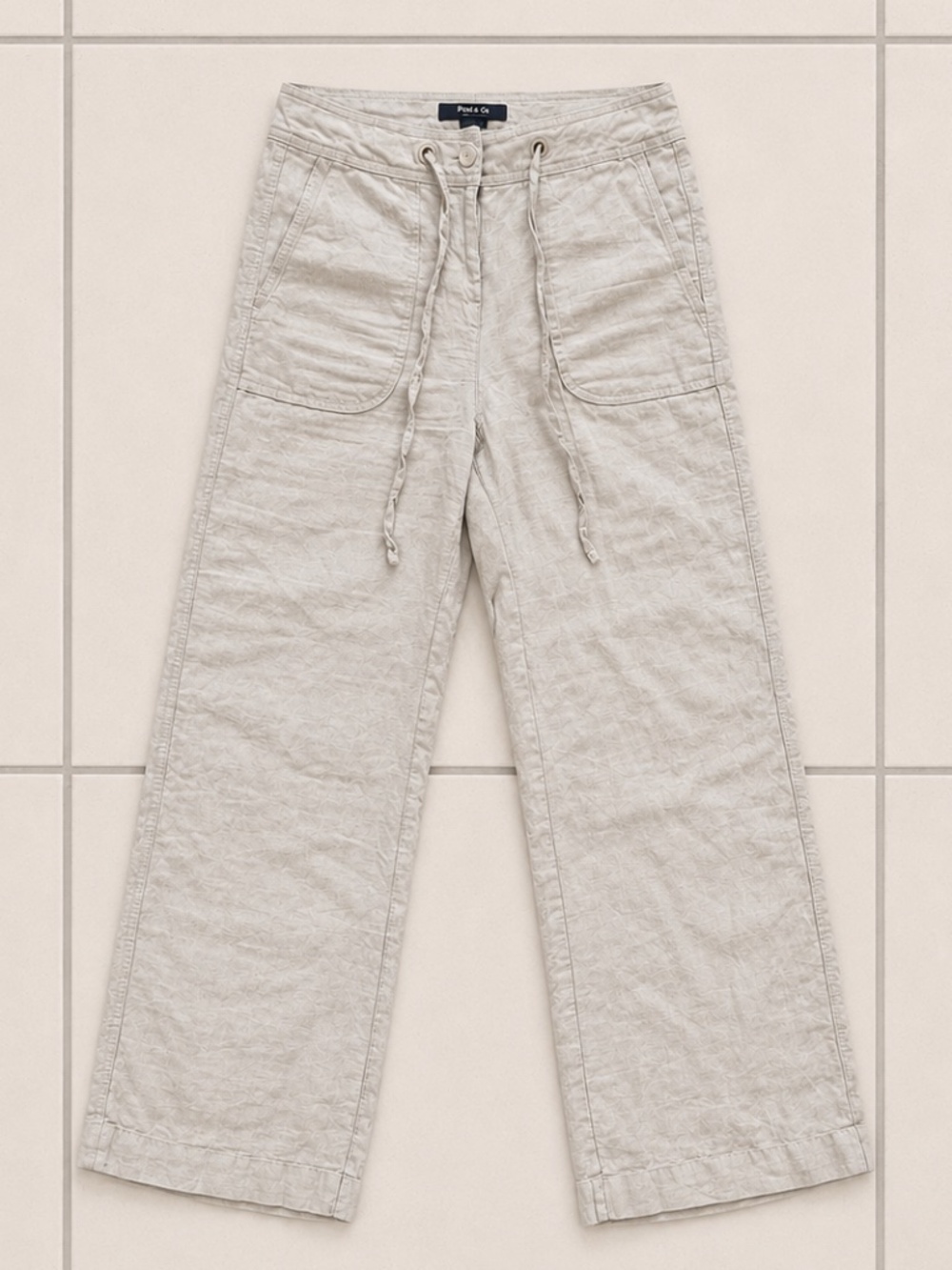 Style & Co Petite 100% Linen Wide Leg Drawstring Pants Gray Size 6P